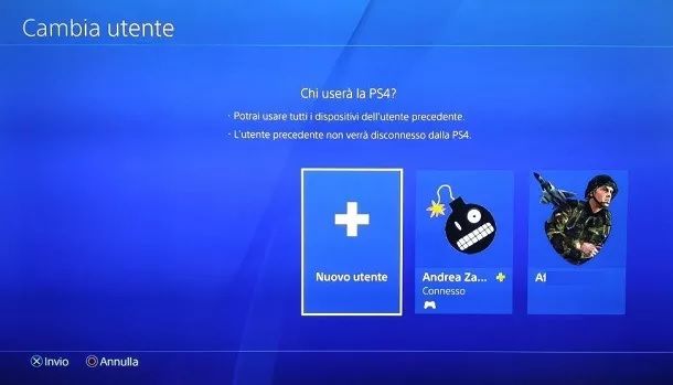 Crea account secondario PS4