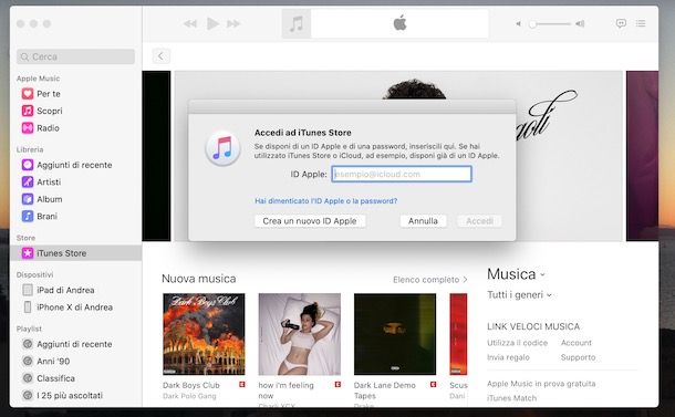 Cambiare ID Apple Mac su iTunes Store