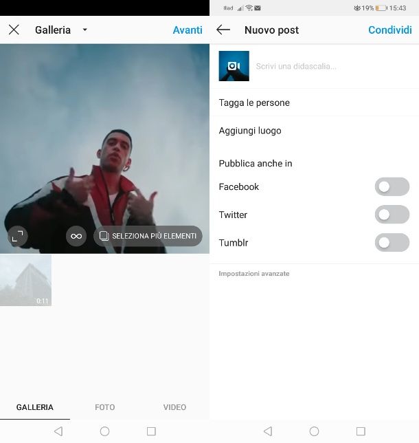 Condividere video Youtube su post Instagram