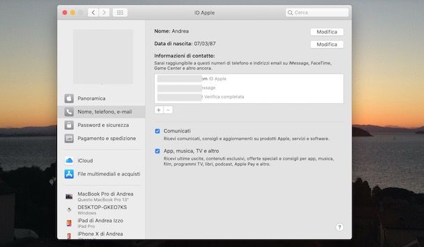 Come cambiare dati ID Apple su Mac