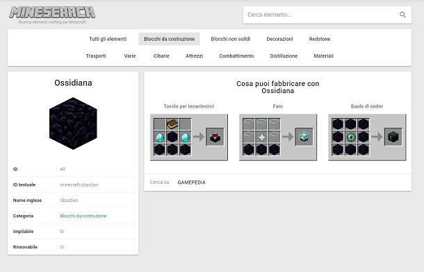 Ossidiana MineSearch Minecraft