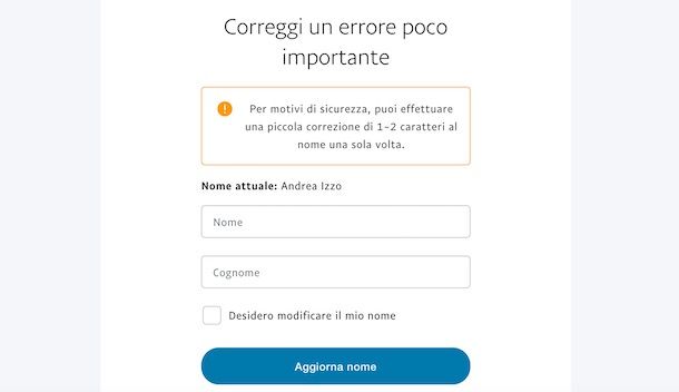 Correggere nome PayPal