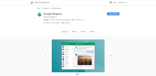 Aggiungere l'estensione Google Hangouts a Chrome