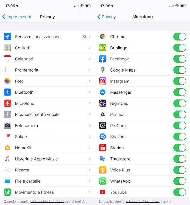 Impostazioni microfono iOS