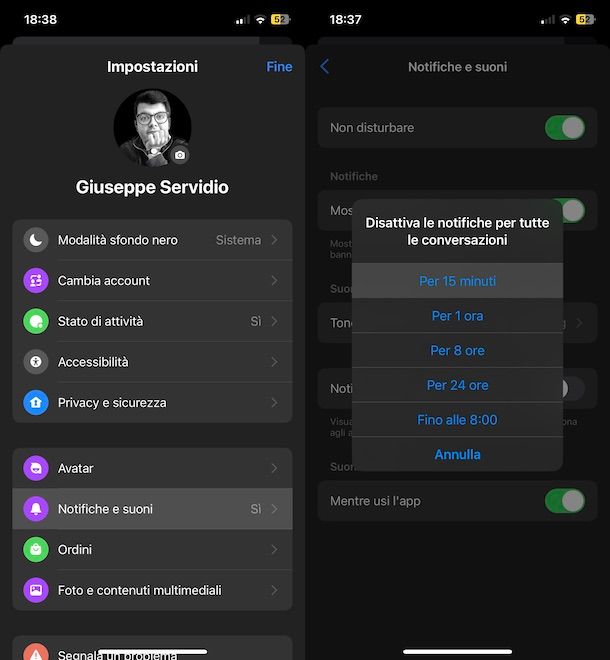 Disattivare notifiche di Messenger