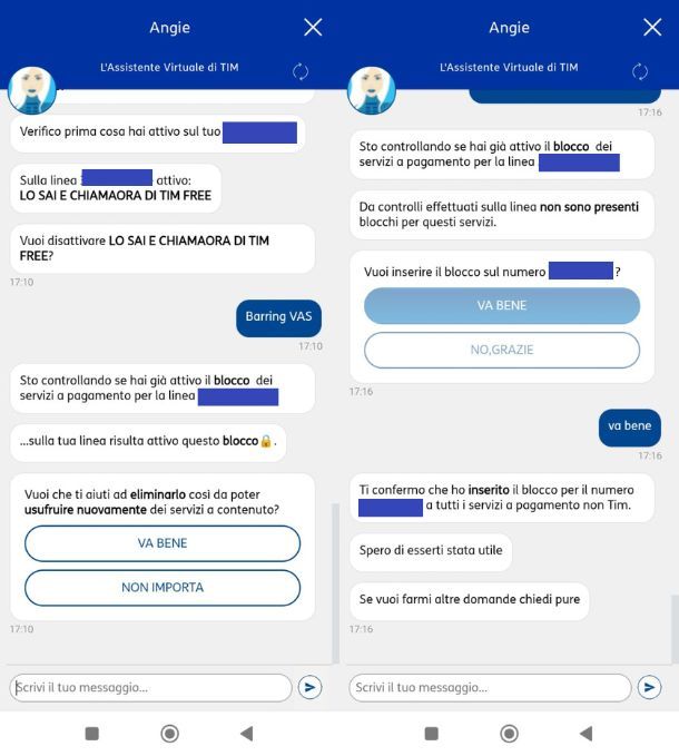 Disattivare VAS da app MyTIM