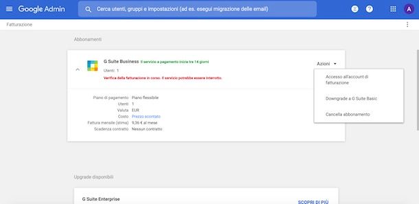 Cancellare abbonamento G Suite