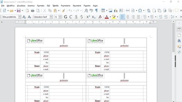 Bigliettini LibreOffice