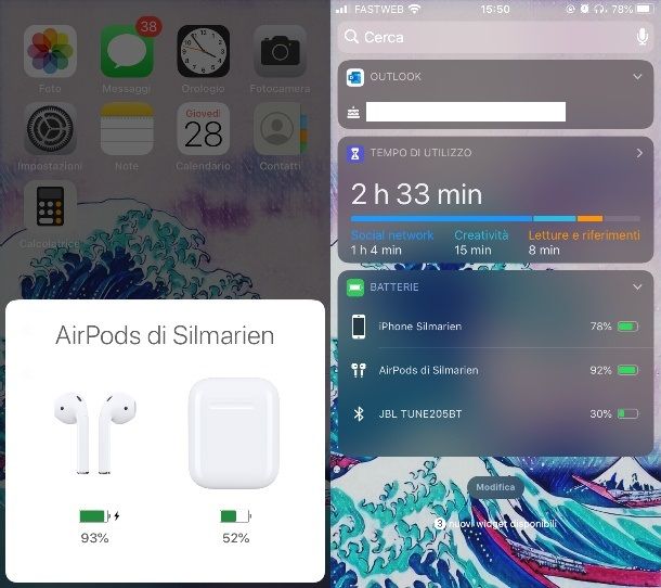 Stato batteria cuffie iPhone