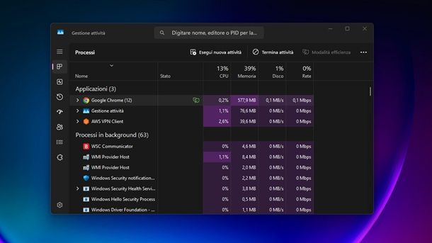 Chiudere forzatamente i processi in esecuzione Windows 11