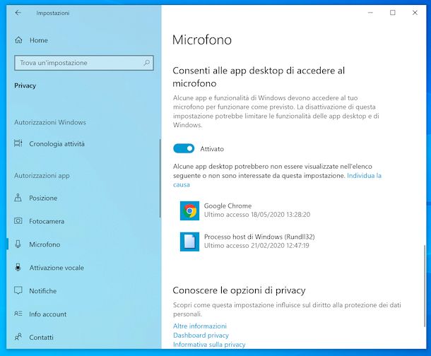 Impostazioni microfono Windows 10