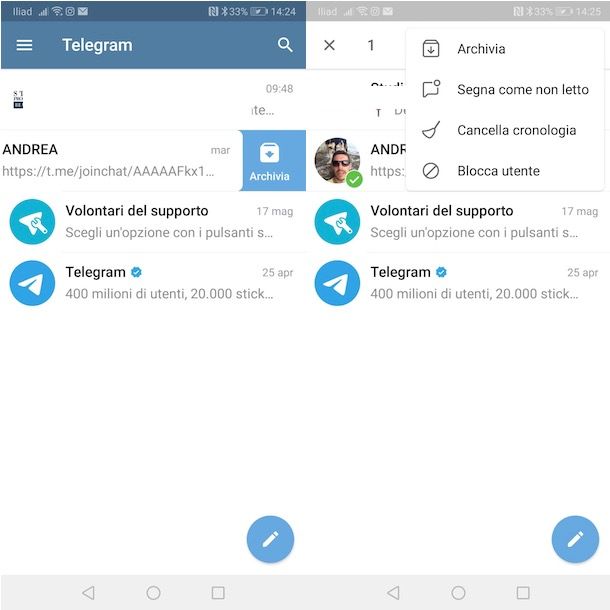 Archiviare chat Telegram