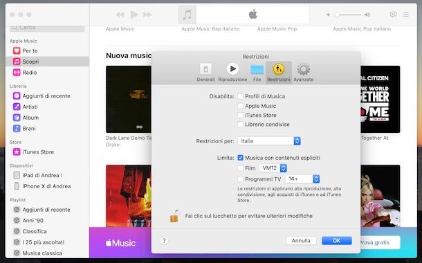 Come togliere le restrizioni su Apple Music Mac