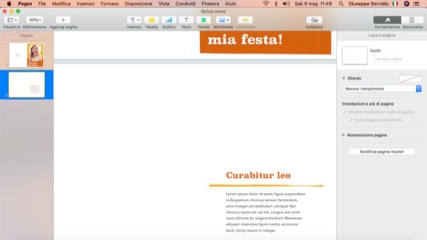 Biglietti creati con Pages