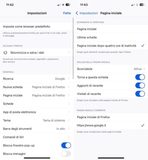 Impostare Google come pagina iniziale su Firefox mobile