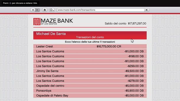 Conto Maze Bank Michael De Santa GTA 5