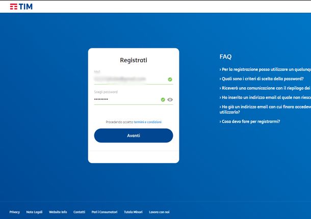 Registrati al sito MyTIM