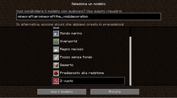 Creare mondo vuoto su Minecraft Java Edition