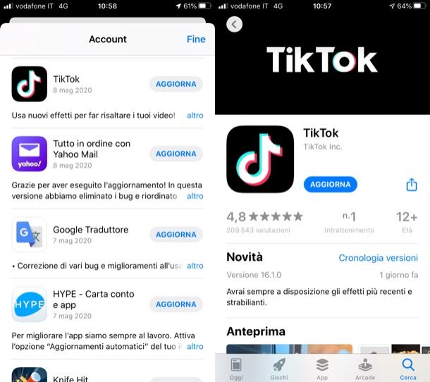 Aggiornare TikTok su iOS/iPadOS