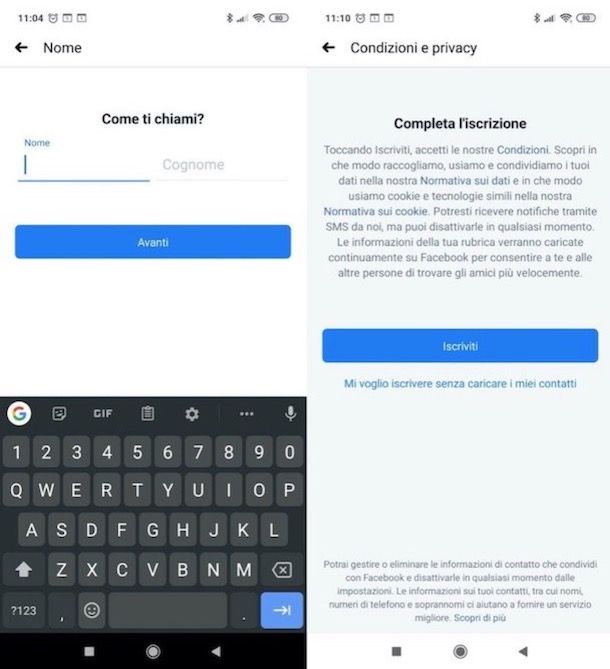 Creare account Facebook secondario da mobile