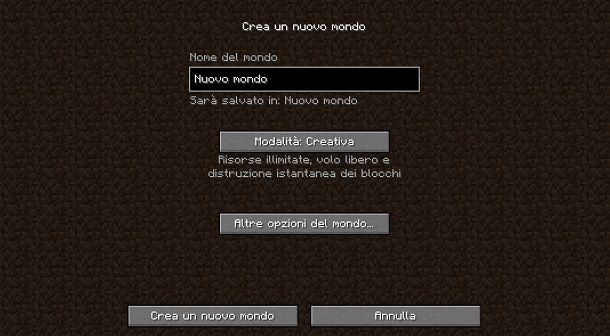 Creare nuovo mondo su Minecraft Java Edition