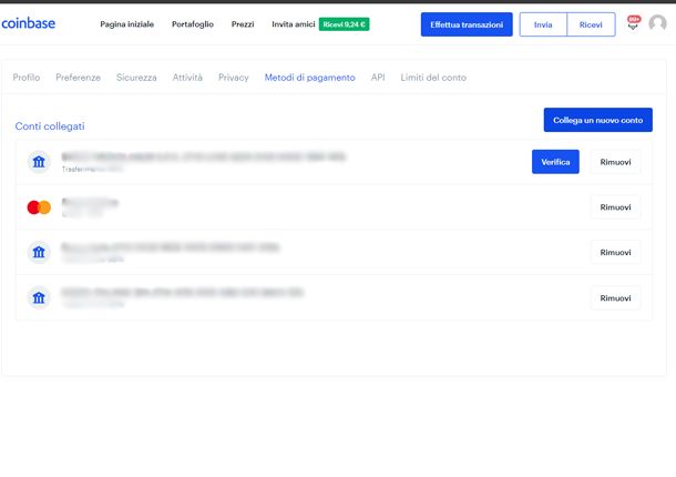 Aggiungere un conto su Coinbase