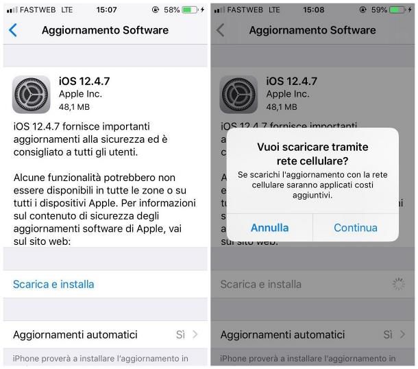 Come aggiornare iPhone senza WiFi