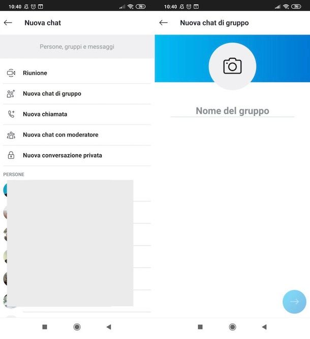 Creare gruppo Skype su Android