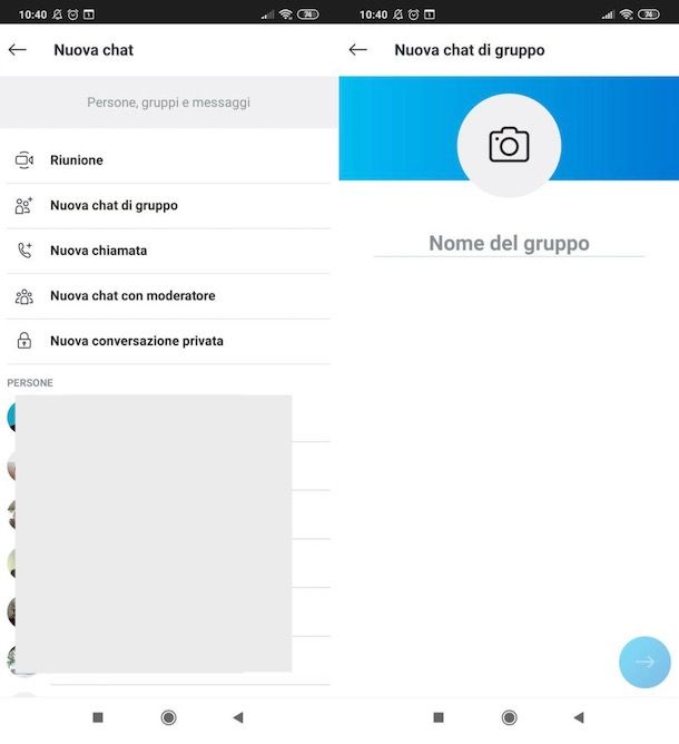 Creare gruppo Skype su Android