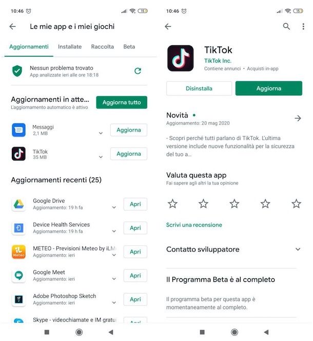 Aggiornare TikTok su Android