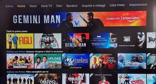 Schermata principale Amazon Prime Video PS4