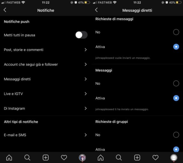 Notifiche Instagram