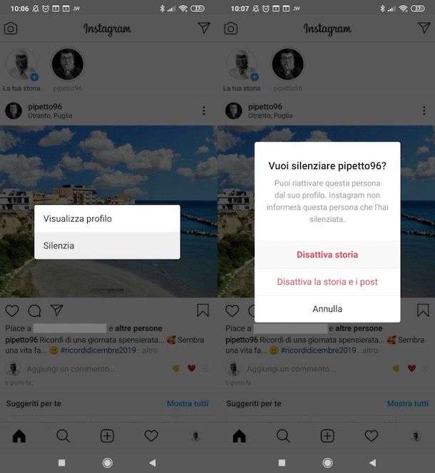 Come silenziare storie Instagram