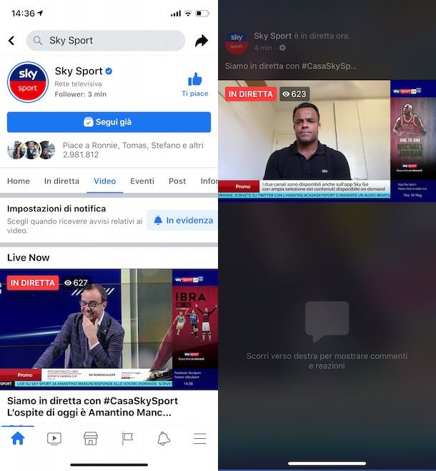 Diretta pagina Facebook