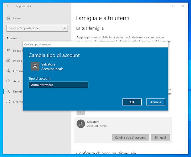Account amministratore Windows 10