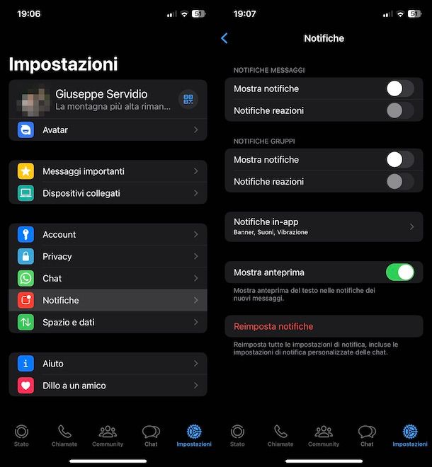 Disattivare notifiche WhatsApp