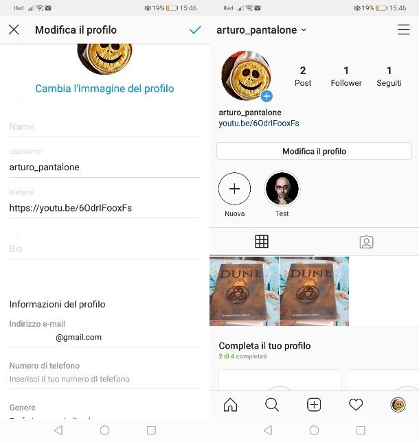 Condividere video YouTube su bio Instagram
