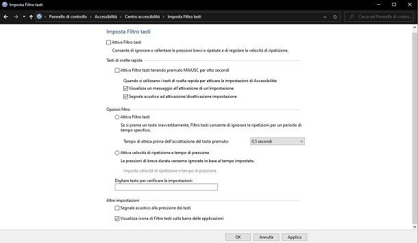 Disabilitare suoni tastiera Windows