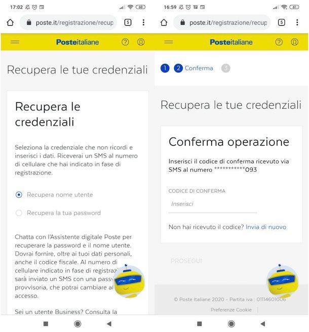 Recuperare credenziali account PosteItaliane