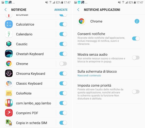 Notifiche Chrome Impostazioni Android