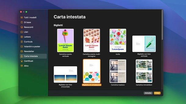 Come fare bigliettini con Pages macOS