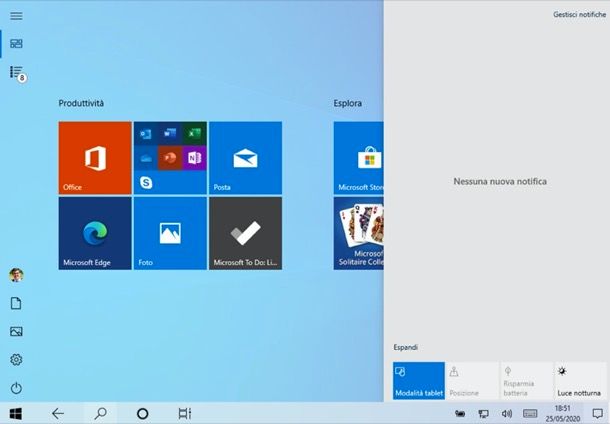 Attivare modalità tablet Windows 10