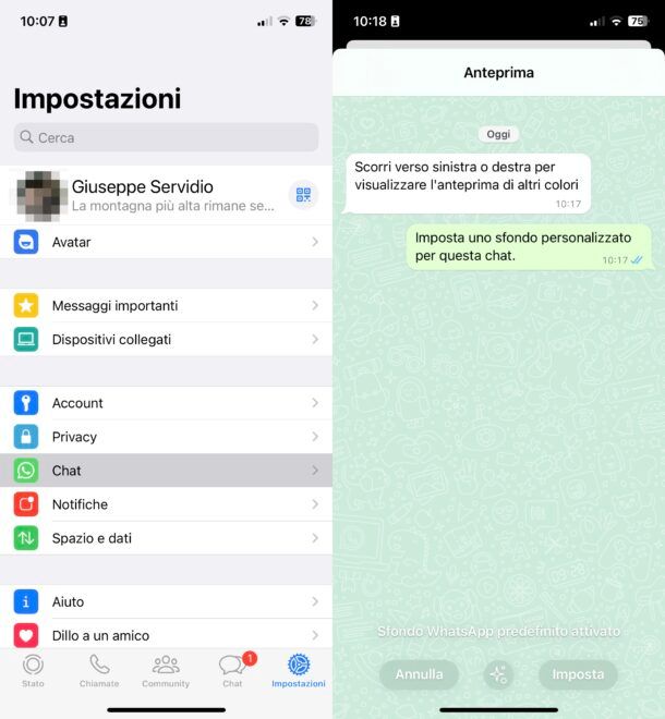 Cambiare sfondo chat WhatsApp