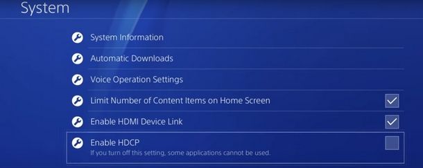 Abilitare l'HDCP su PS4