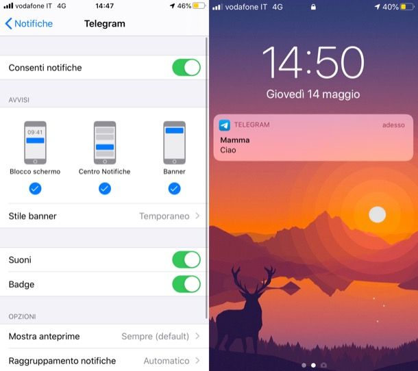 Notifiche Telegram nella losco-screen iOS