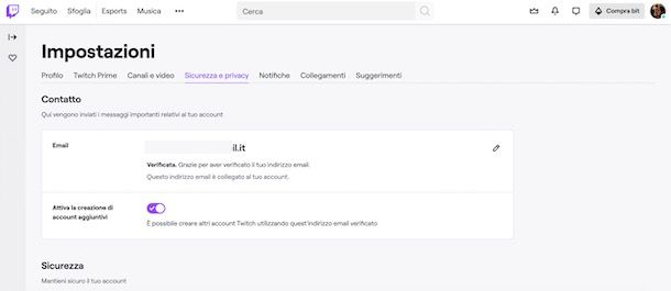 Creare nuovo account Twitch