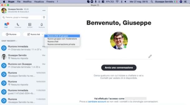 Creare gruppo Skype su PC