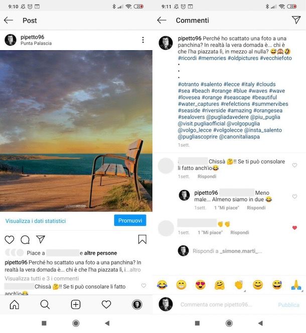 Vedere i commenti ricevuti ai post Instagram