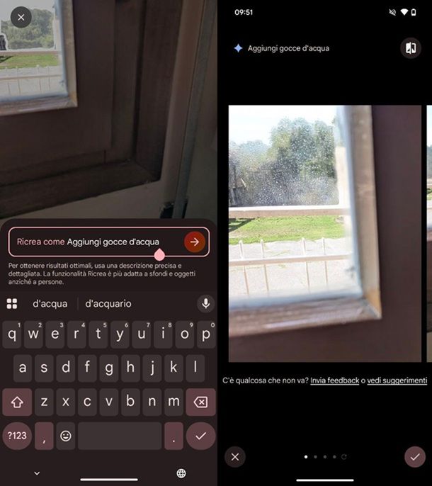 Utilizzare le funzioni di editing IA gocce d'acqua