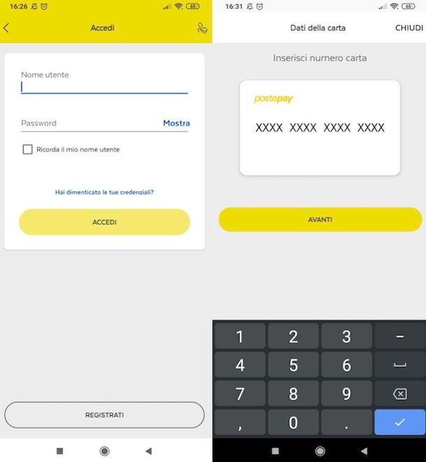Accedere all'app PostePay con credenziali